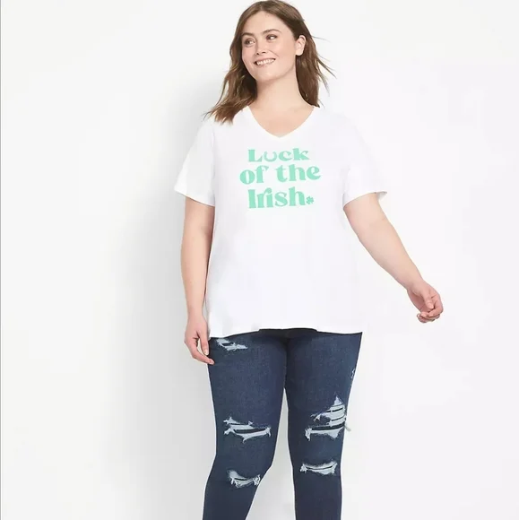 Lane Bryant Tops Lane Bryant V Neck Luck Of The Irish White